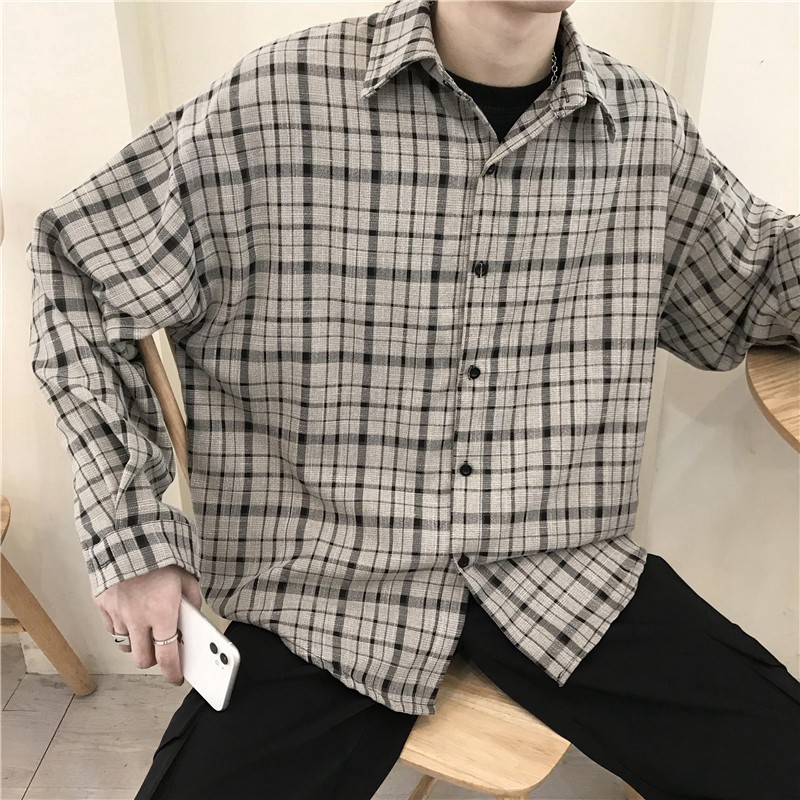 Áo Khoác Sơ Mi Caro Phong Cách Hàn Quốc Cho Nam Size S-3Xl