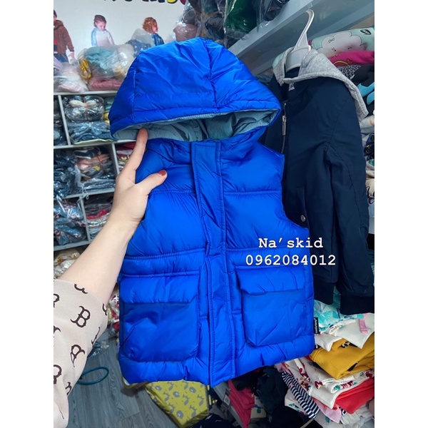 Áo phao ghile za rà túi hộp có mũ cho bé trai