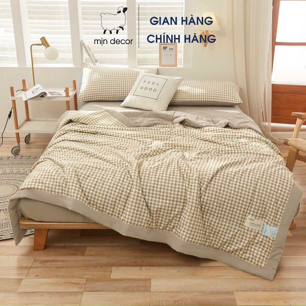 [Mã LIFEMALL2505 giảm 10% đơn 250K] Bộ chăn ga gối đũi Mịn Decor kẻ caro mềm mịn