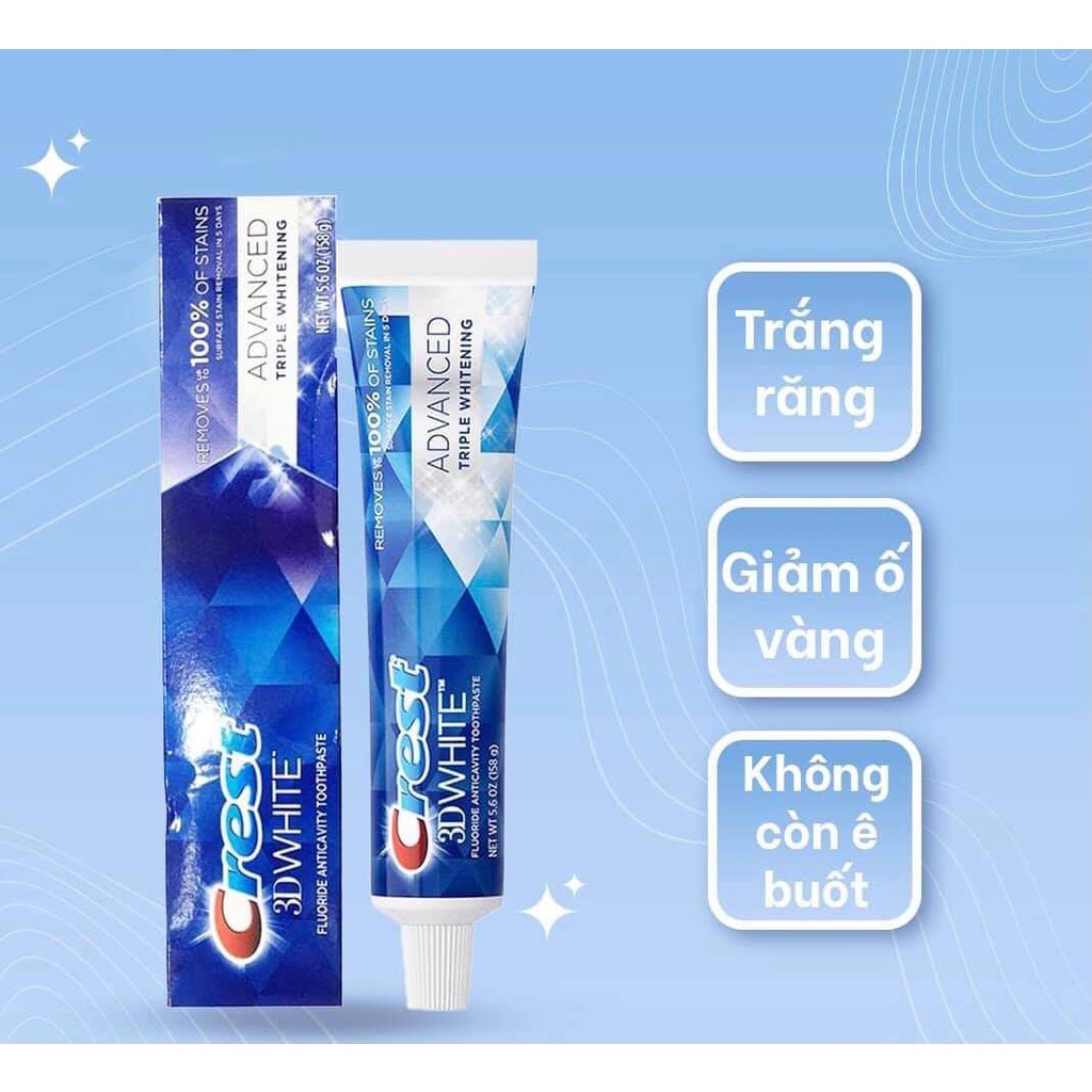 Kem đánh răng Crest 3D White Advanced Triple Whitening - Chính hãng USA 147g