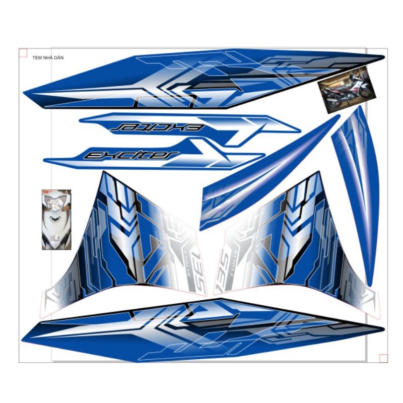 Tem rời dán xe ex 135 xanh trắng