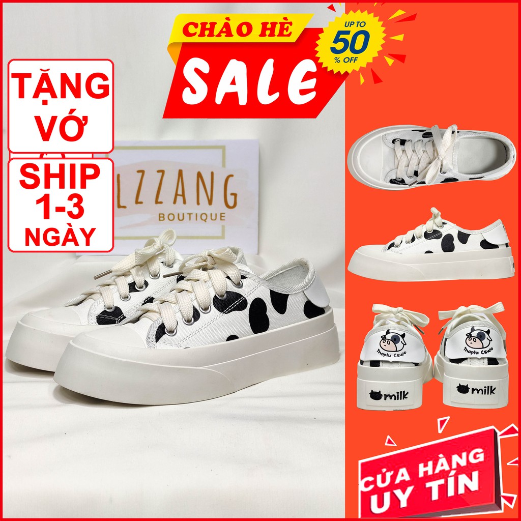 Giày thể thao nữ Ulzzang bò sữa đế bánh mì bata đen trắng độn đế vải canvas vintage conver cute