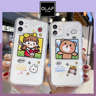 Ốp iPhone trong suốt in hình cô gái và chú gấu kute dành cho SE/7/8 plus/X/Xs Max/11/12 Pro Max