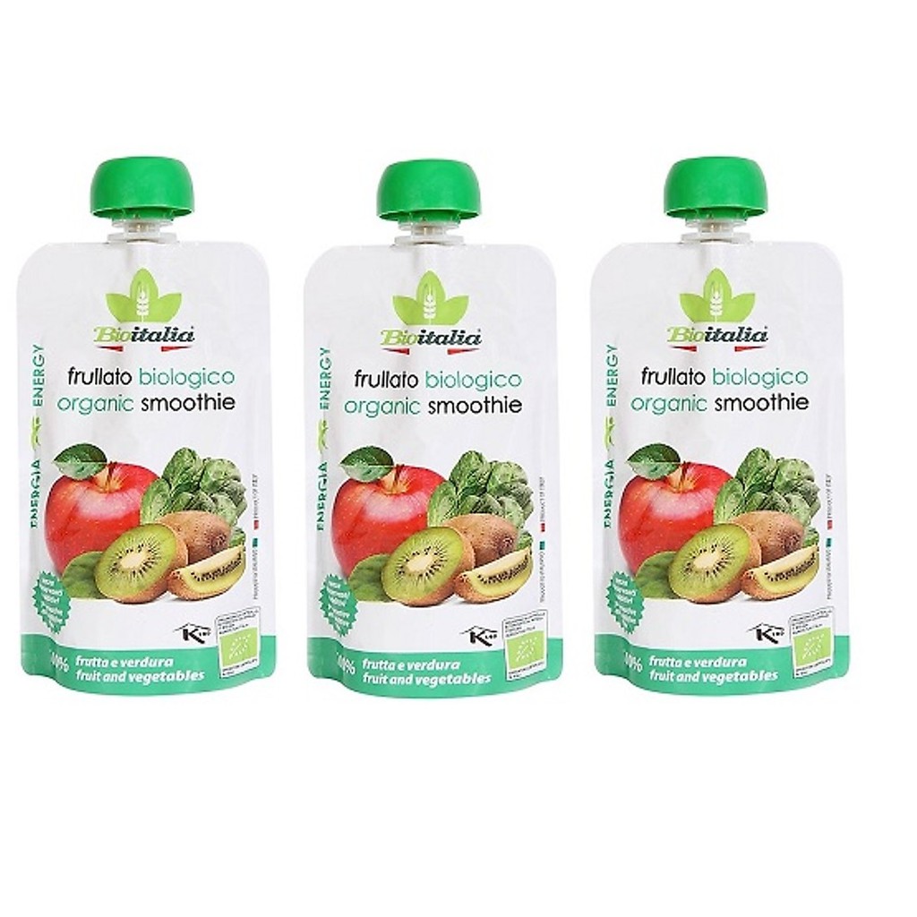 Sinh Tố Táo, Kiwi Và Rau Bina Hữu Cơ Bioitalia (120g) - Lốc 3 Gói