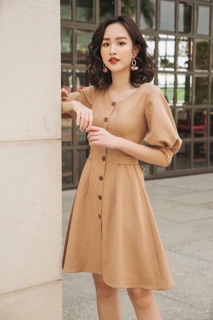 Đầm kem cột nơ sau