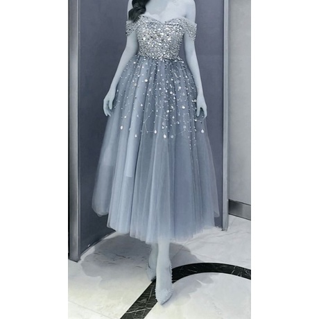 Đầm váy xòe công chúa bẹt vai kết kim sa treo sang trọng xinh xắn