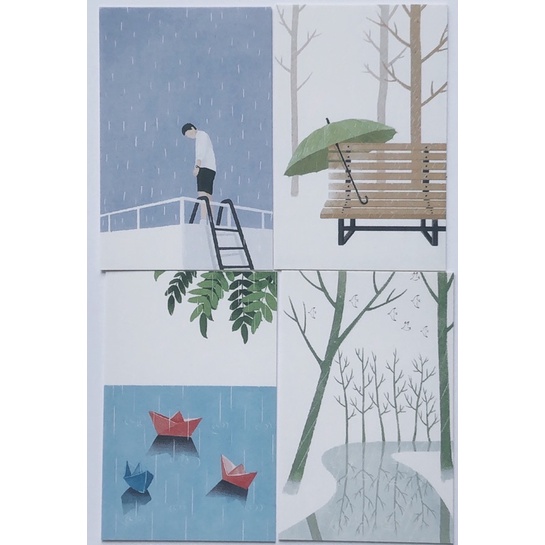 Set 28 tấm LOMO CARD trời mưa buồn tâm trạng trong mưa bưu thiếp nghệ thuật mini postcard