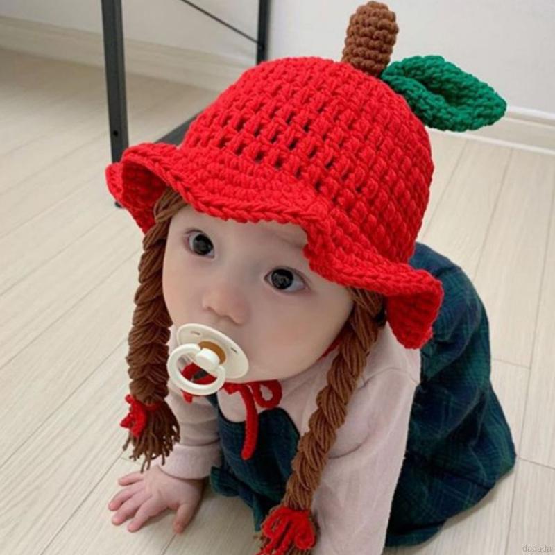 Nón đan len có vành bảo vệ tài thiết kế hình trái táo thời trang thu đông dễ thương cho bé