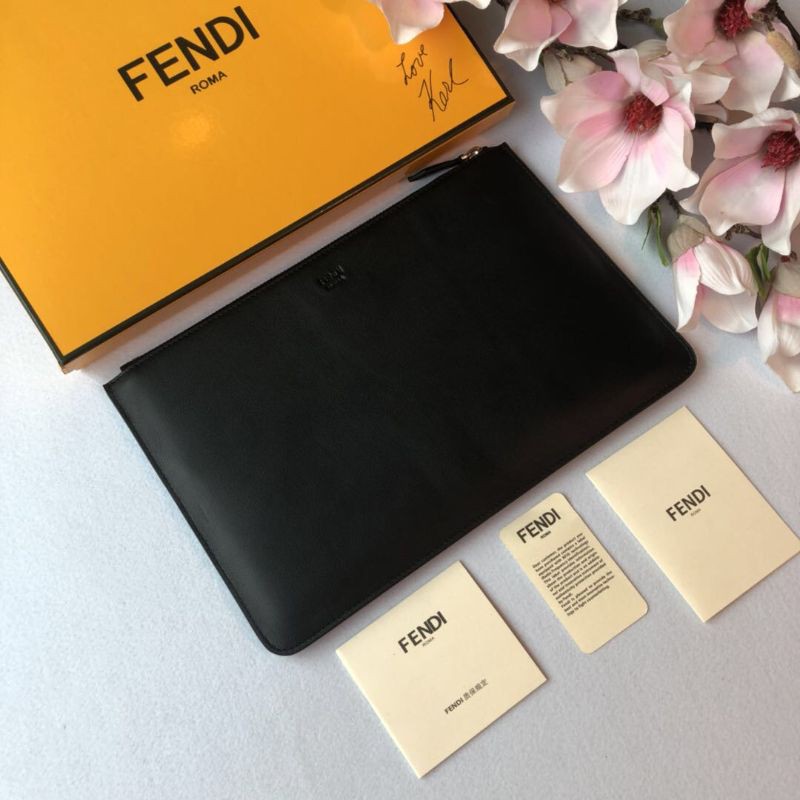 clutch cầm tay nam da thật dáng dài kéo khóa họa tiết hình đôi mắt màu đen Fendi FD