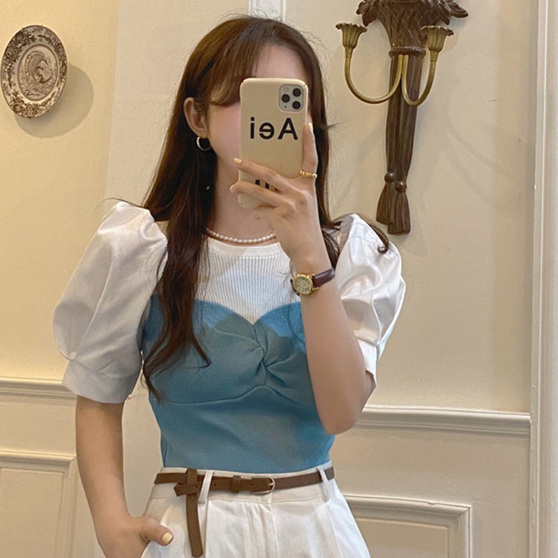 【Hana and Alice】Áo Thun Tay Ngắn Phồng Giả Hai Lớp Phong Cách Pháp Thời Trang Mùa Hè 2023 Mới Cho Nữ