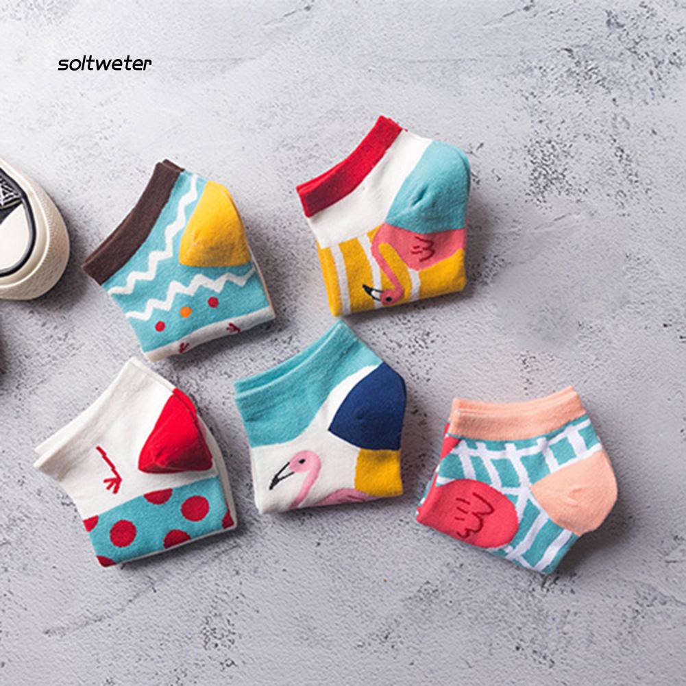 Vớ cotton thấp cổ họa tiết chim hồng hạc xinh xắn dành cho nữ