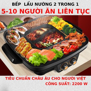 Bếp nướng lẩu 2 ngăn đa năng  🔥 BẾP CHO 5-10 NGƯỜI ĂN LIÊN TỤC 🔥 Chất liệu hợp kim cao cấp - Dễ dàng vệ sinh