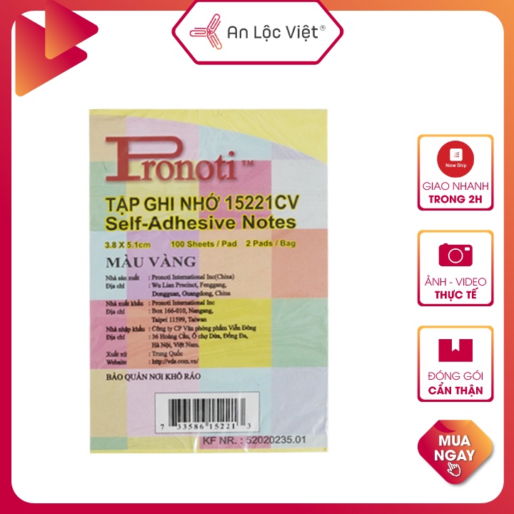 [HÀNG CHÍNH HÃNG] Xấp 100 tờ Giấy Note Ghi Chú Vàng 3x2 - 3x3 - 3x4 - 3x5 inch hiệu Pronoti tiện dụng và chuyên nghiệp