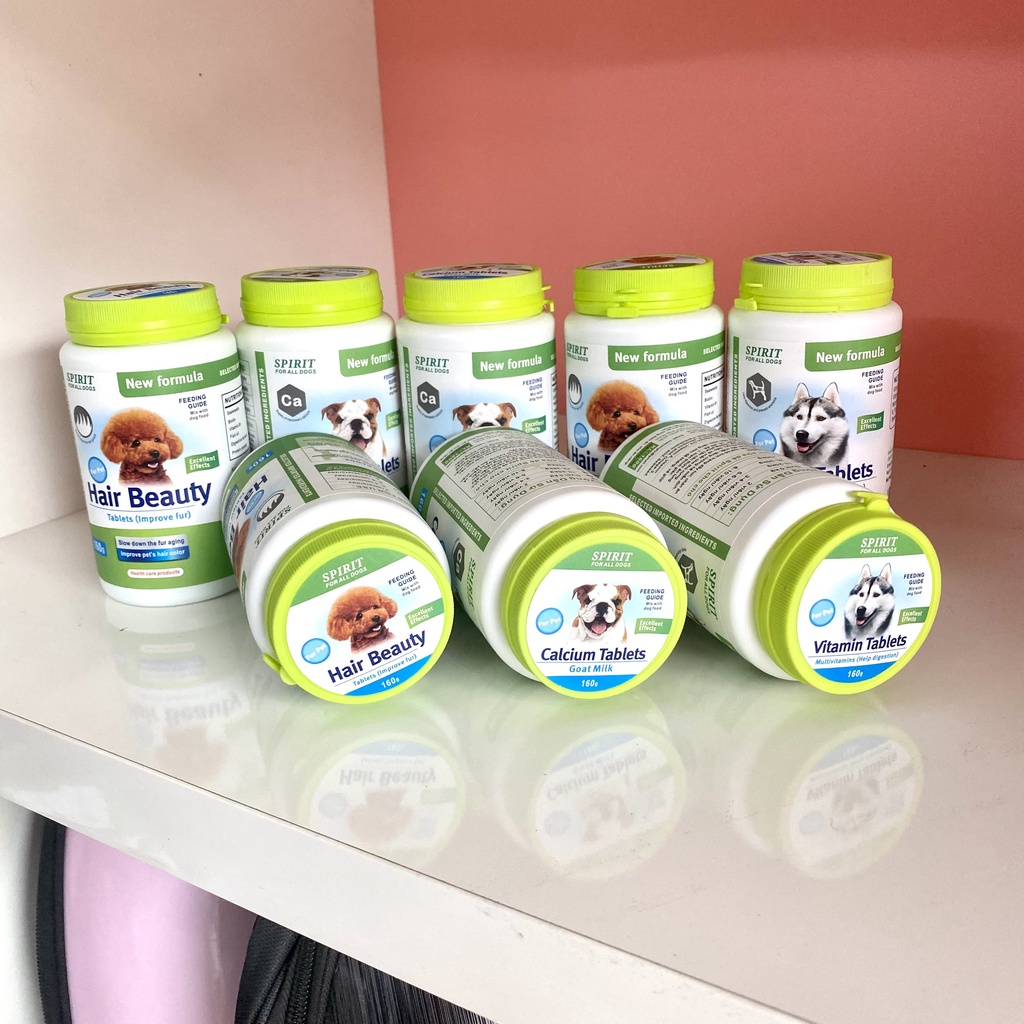 Viên bổ sung canxi, khoáng chất, vitamin và dưỡng lông cho chó SPIRIT lọ 160gr