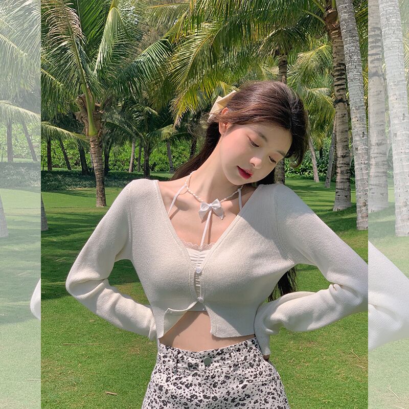 SUXI Áo Croptop Dệt Kim Màu Trơn Chống Nắng Cho Nữ