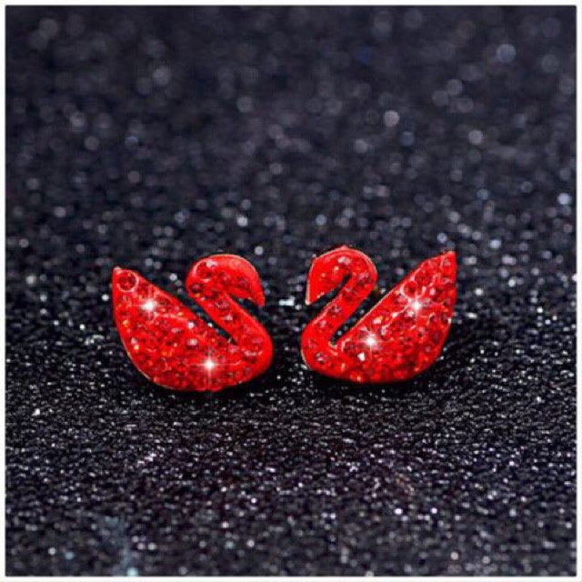 Bông tai titan thiên nga đính đá đỏ BTT56