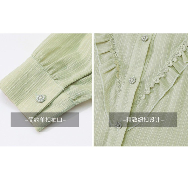 Áo voan tay dài cổ búp bê phối ren thời trang chất lượng cao cho nữ
