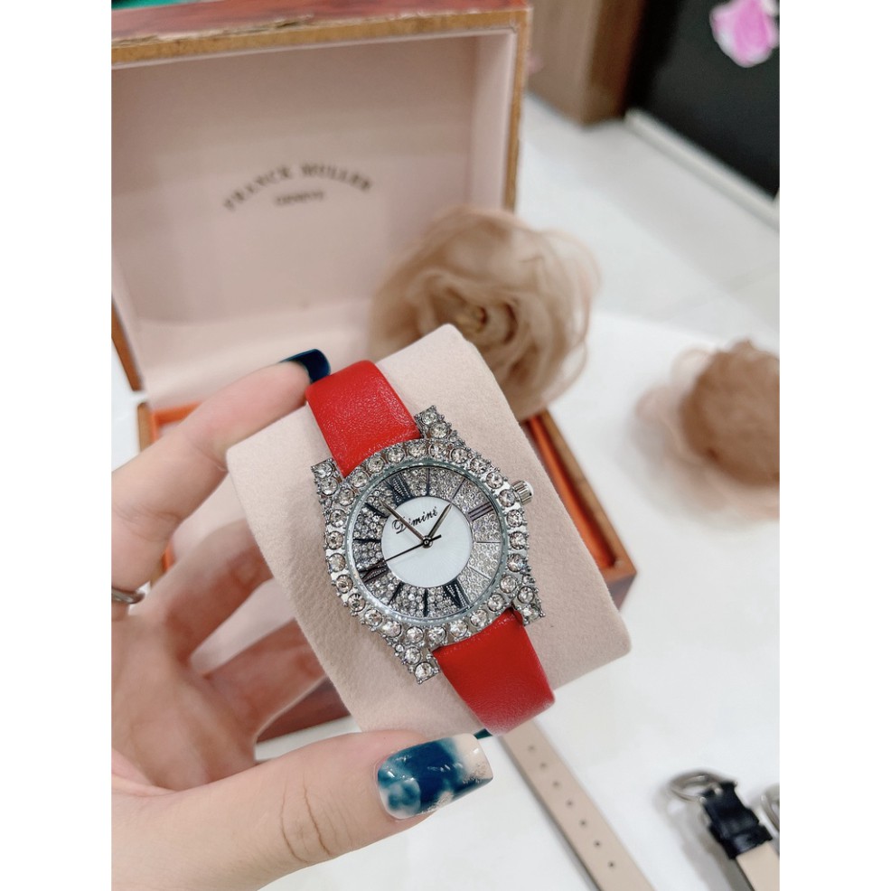 Đồng hồ nữ DIMINI dây da mềm thiết kế đính đá kim cương nhân tạo sang trọng