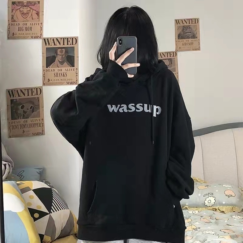 Áo Hoodie Tay Dài Form Rộng Họa Tiết In Theo Phong Cách Preppy