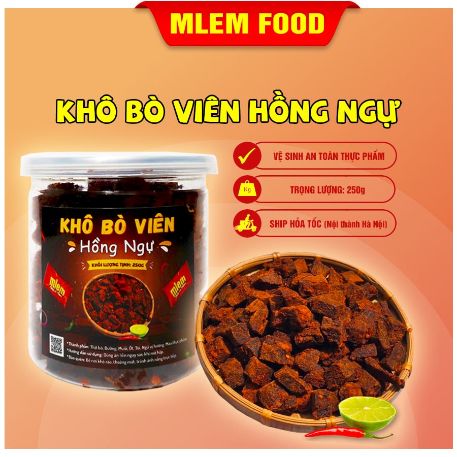 Khô bò viên Hồng Ngự 250gr Mlem Food, Bò khô cục - Đồ ăn vặt Hà Nội