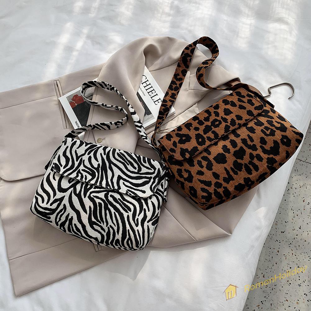 【On Sale】Women Zebra Leopard Print Shoulder Bag Canvas Casual Travel Handbag Totes