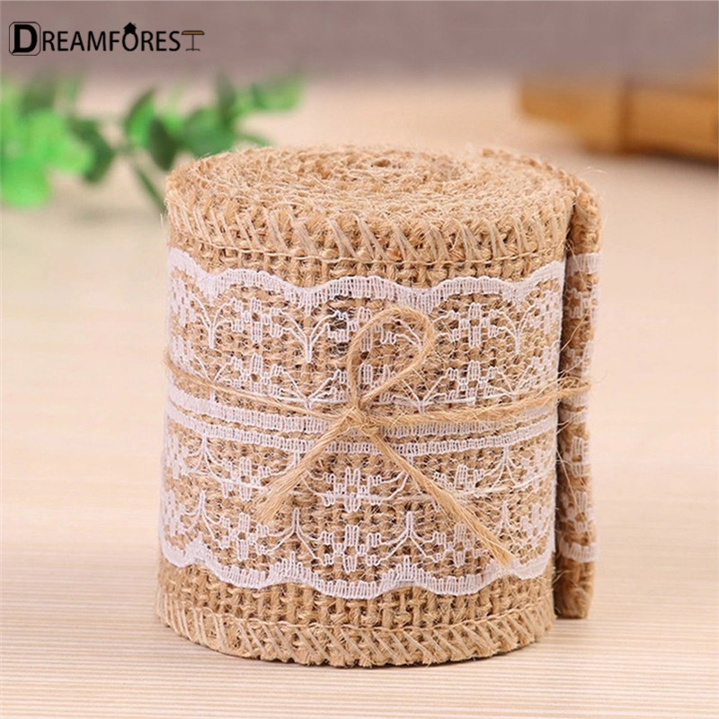 Dây ruy băng vải bố phối ren dùng để trang trí tiện dụng dài 2m