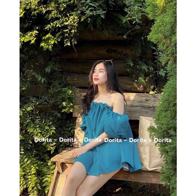 [Ảnh thật/Video] Áo trễ vai Dorita vải đũi xước, Áo váy Babydoll mặc 2 kiểu Hàn Quốc - Dorita Boutique