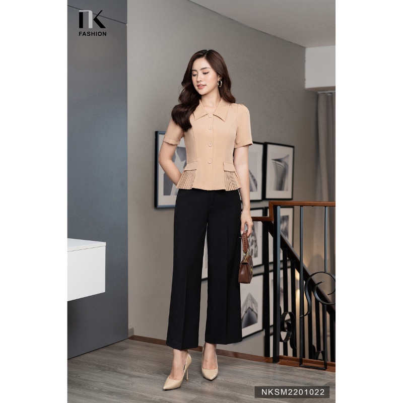 Áo Sơ Mi Công Sở Nữ 2 Nắp Túi NK Fashion Chất Vải Cao Cấp, Co Giãn Nhẹ, Không Nhăn Xù NKSM2201022