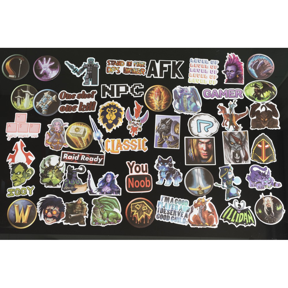 Bộ 50 miếng dán sticker, stickers cao cấp chủ đề World of Warcraft WOW trang trí Vali Laptop Mũ Bảo Hiểm Xe Máy Đàn