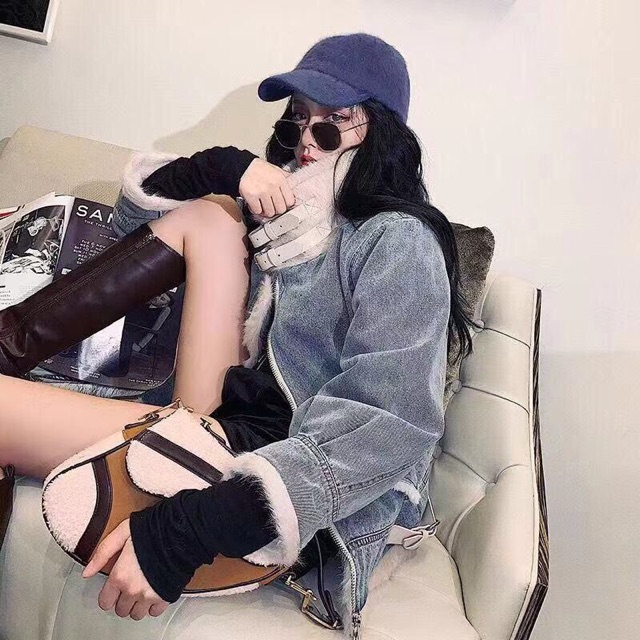 Áo khoác bò lót lông thu đông phong cách hàn quốc thời trang quảng châu cao cấp