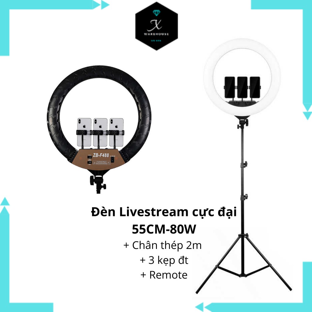 Đèn Led Livestream 55CM 80W ZB-F488 loại xịn có remote và giá đỡ điện thoại, đèn livestream quay tiktok chụp ảnh