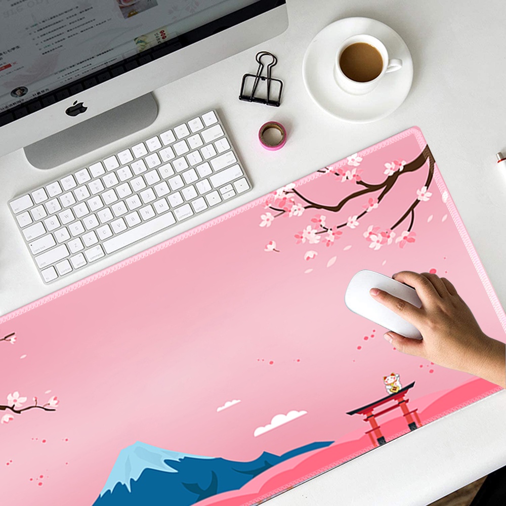 Tấm lót chuột cỡ lớn họa tiết hoa anh đào màu hồng phong cách Nhật Bản đáng yêu