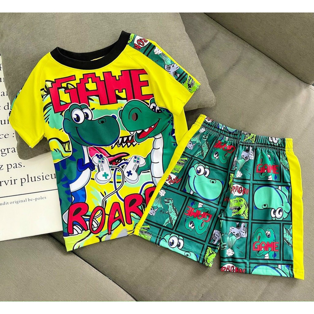 Bộ quần áo cotton thun lạnh 4c in 3D cho bé từ 8-20kg