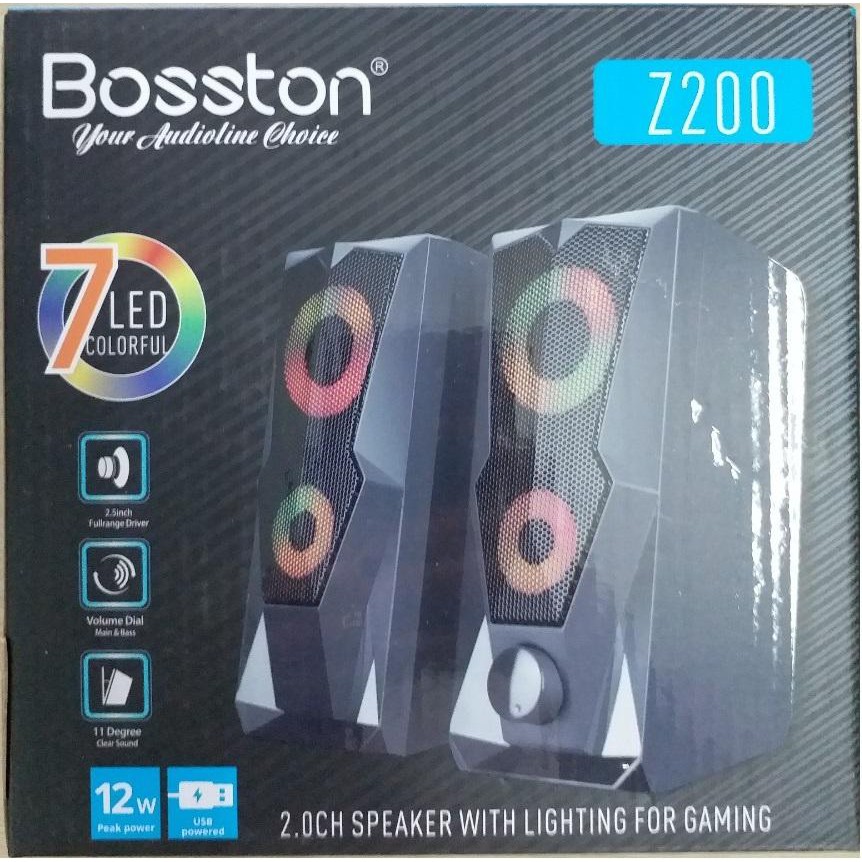 Loa vi tính 2.0 cao cấp Bosston Z200 12W led RGB 7 màu Âm thanh cực hay (Đen) - Hàng chính hãng