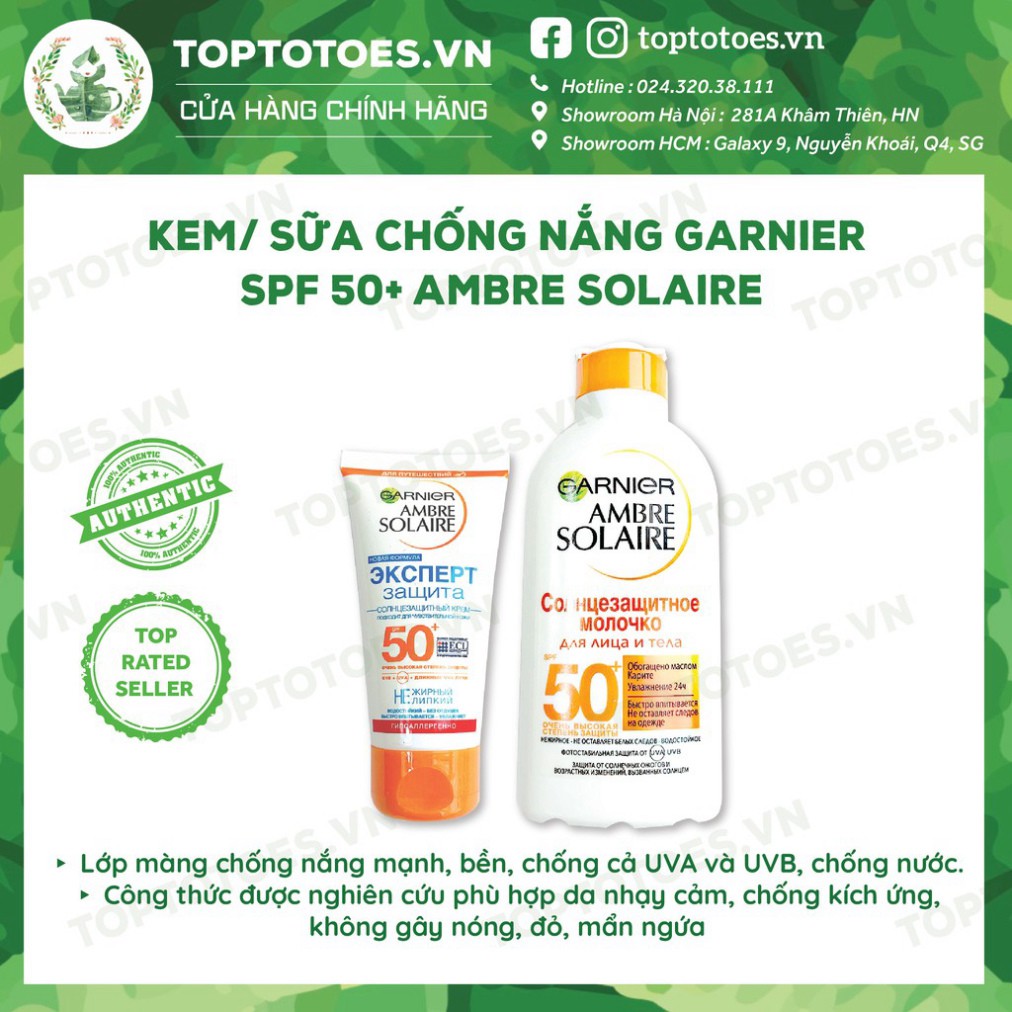 Kem/ Sữa chống nắng Garnier Ambre Solaire SPF 50+ chống nắng phổ rộng & chống nước