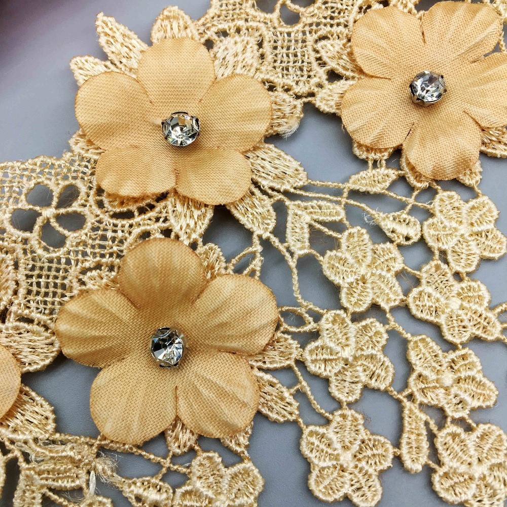 Dây Ruy Băng Thêu Ren Hoa 3D Kiểu Vintage 1Yard Dùng Trang Trí Đám Cưới