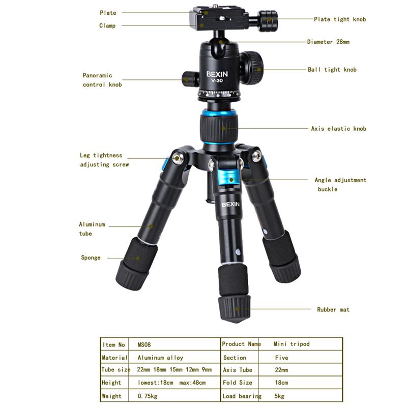 Chân máy ảnh Tripod lùn Bexin V30 tripod để bàn, du lịch cơ động nhỏ gọn