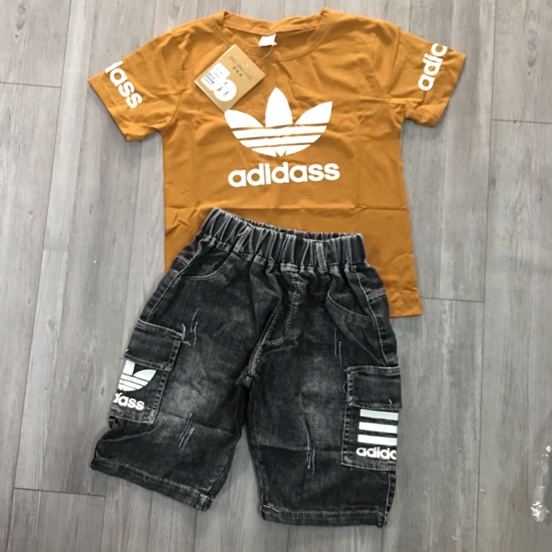 {18-30kg} Set bộ bé trai quần Jeans phối áo phông cộc tay bé trai size đại (chất đẹp)