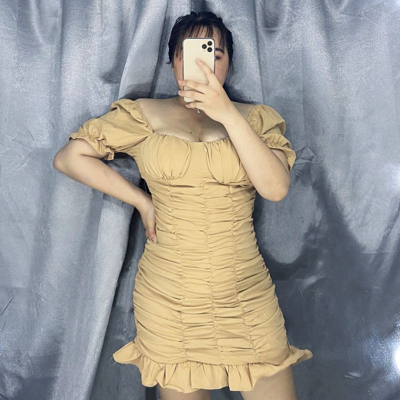 Đầm nhún cổ U bigsize 60-90kg mẫu chụp thật 100%