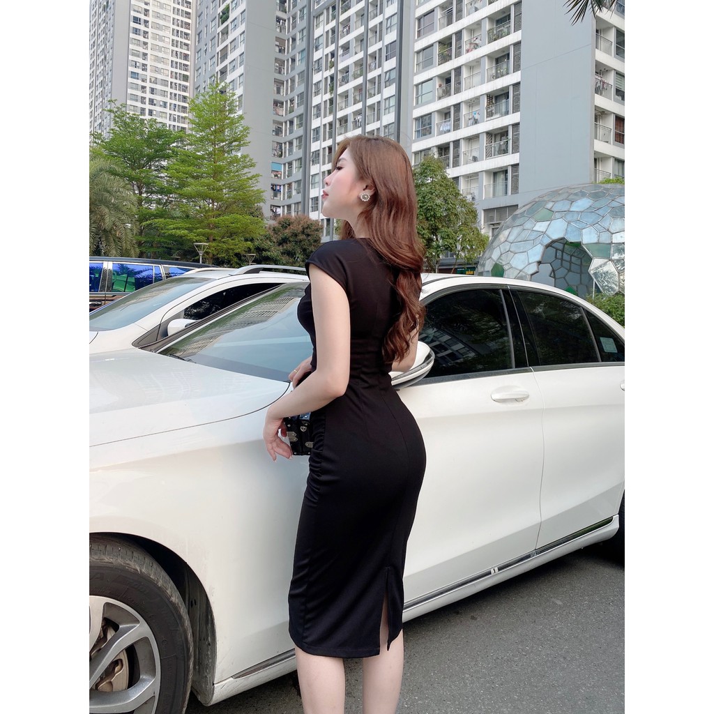 Đầm thiết kế cao cấp dáng dài, tay ngắn sang chảnh dự tiệc màu đen Nancy A37 | BigBuy360 - bigbuy360.vn