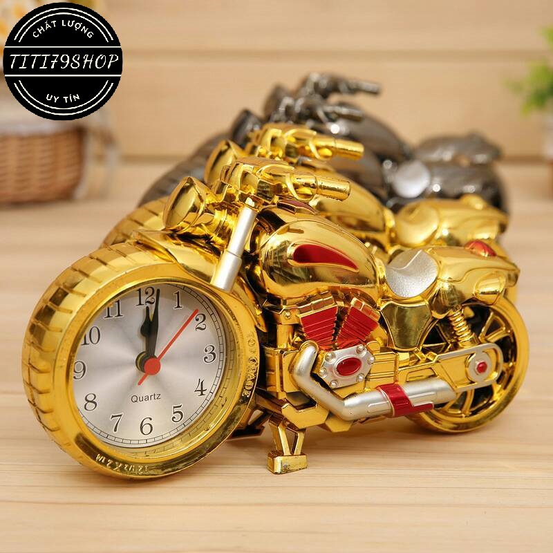 Đồng Hồ Báo Thức Hình Xe Máy Thời Trang-Đồng Hồ Decor Trang Trí Bàn Làm Việc, tặng đế sạc điện thoại