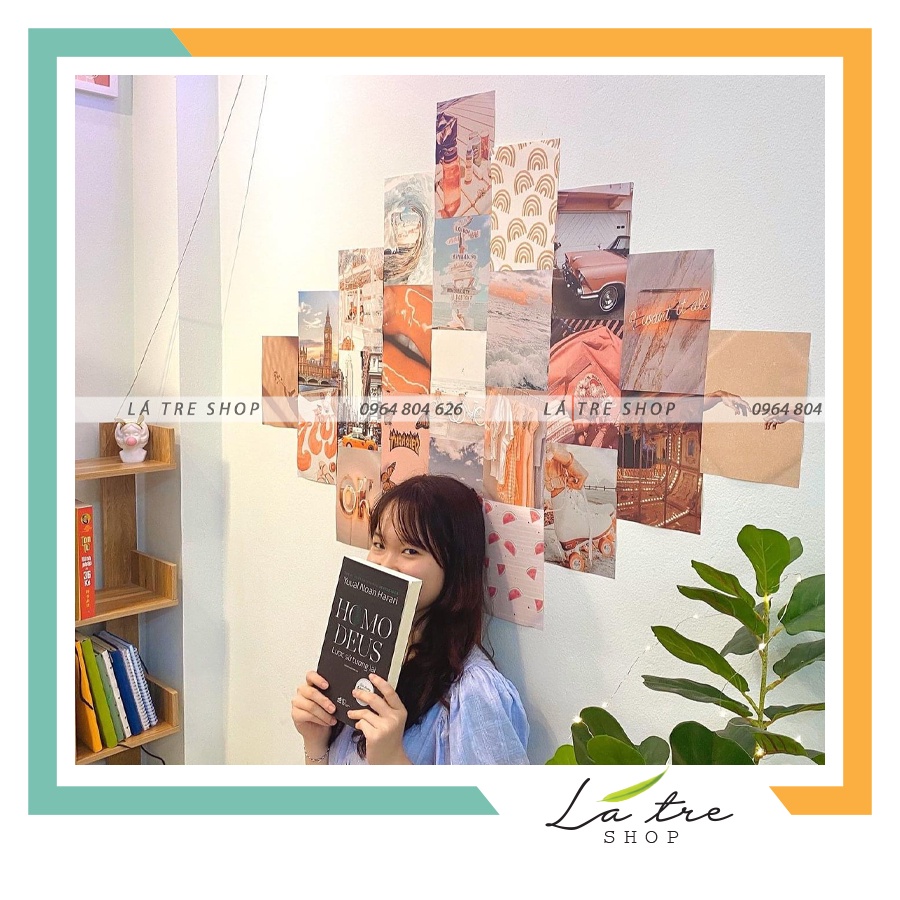 Postcard decal sticker dán tường tranh decor phòng ngủ style Hàn quốc set 24 hình tấm lớn 1300
