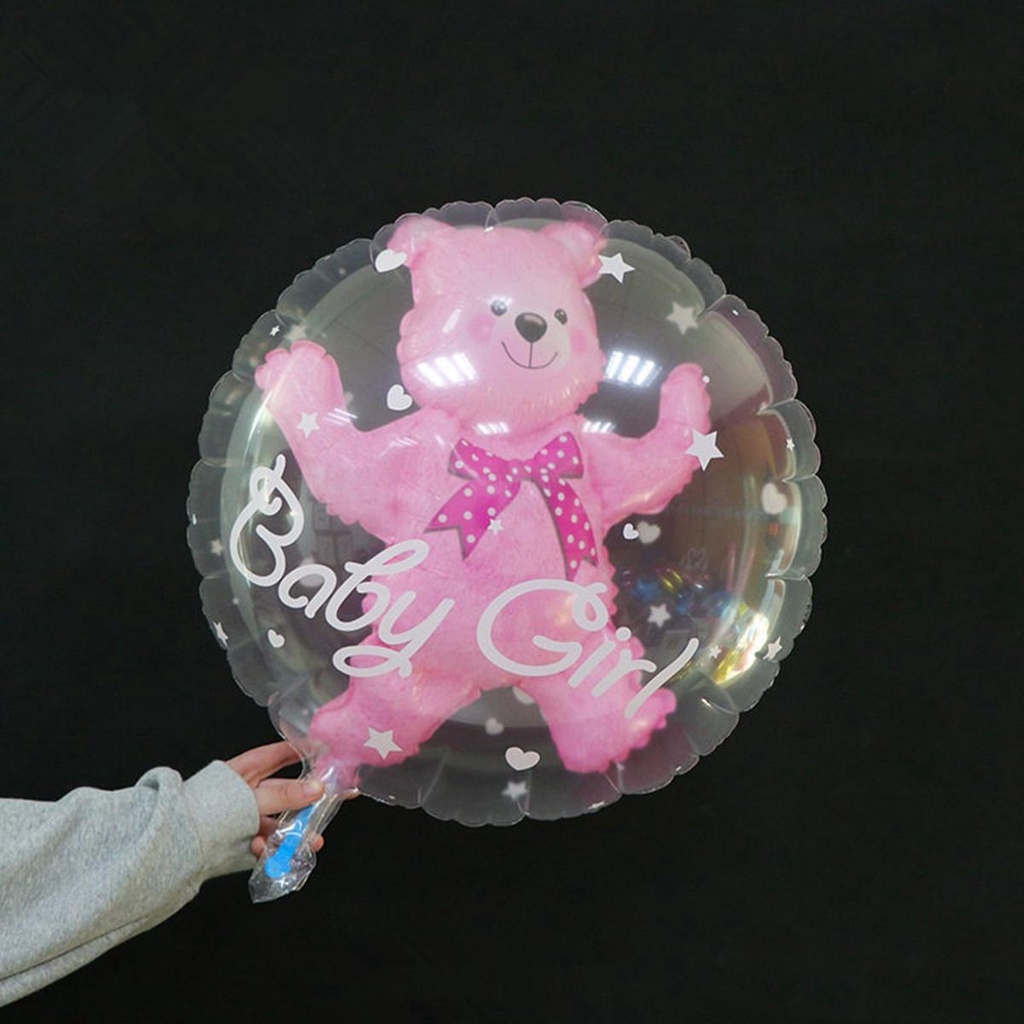 Bong Bóng Đôi Trong Suốt 24inch Màu Xanh Dương Hồng 4D Độc Đáo