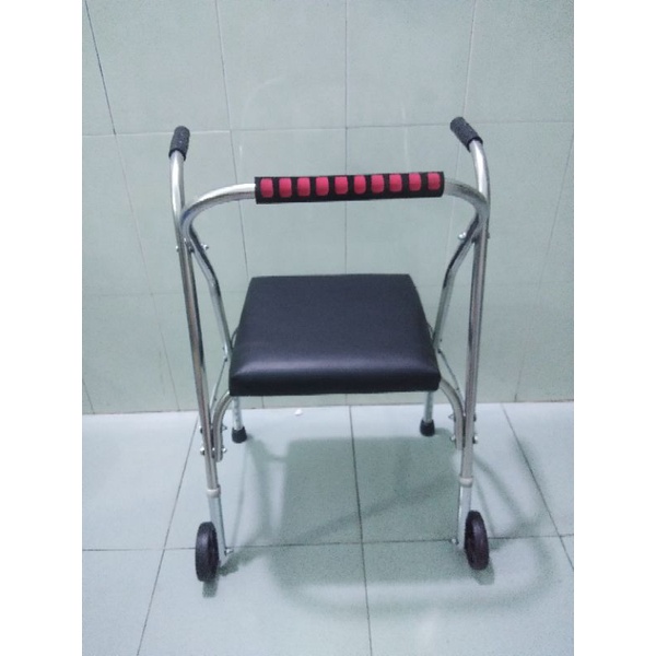 Khung tập đi có ghế ngồi bằng inox 100% loại tốt, khung tập đi dành cho người già