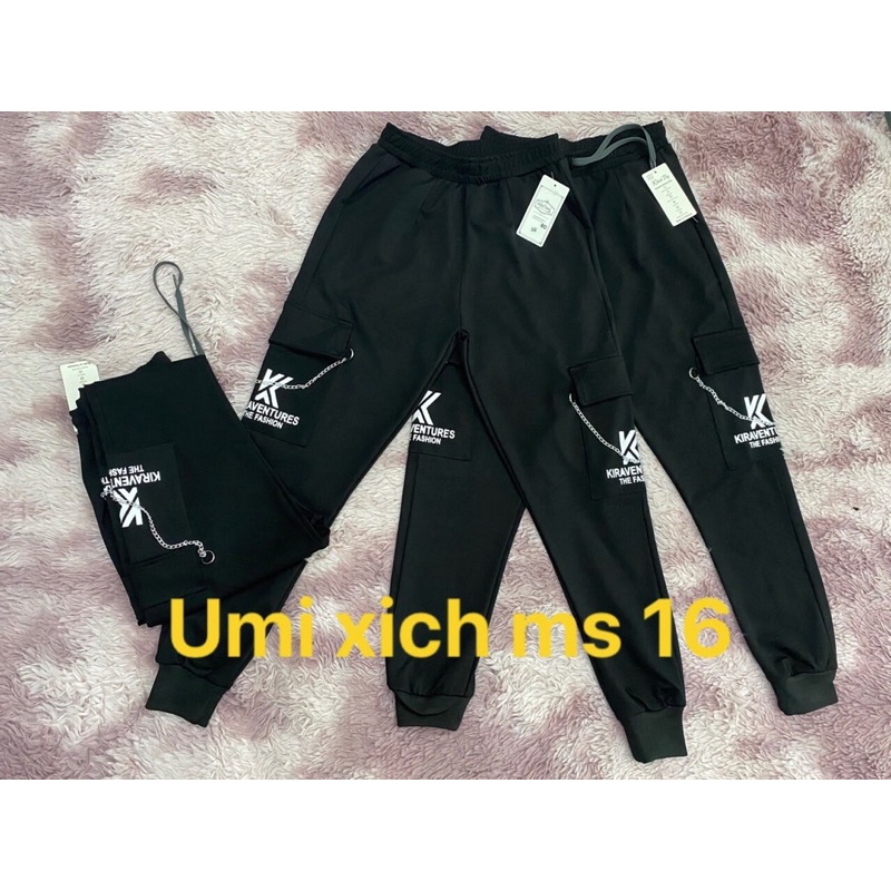 Quần jogger thun, quần thun umi túi hộp màu đen từ 45 kí đến 63 kí