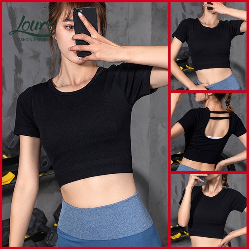 Áo croptop body Louro LA80, kiểu áo croptop tập gym dùng tập thể thao, gym, yoga, zumba, chất liệu siêu co giãn