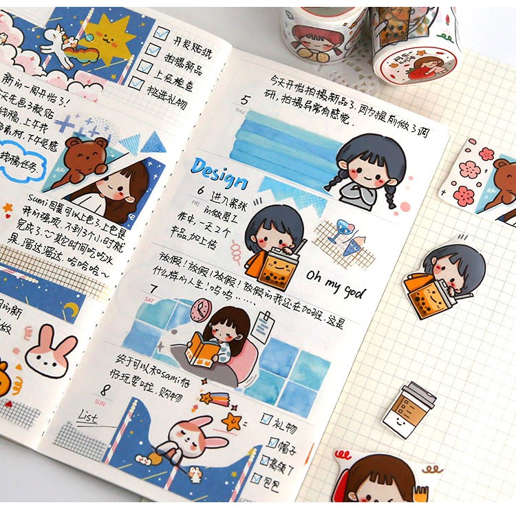 Washi tape cute Telado washi sticker trang trí sổ tay bullet journal dụng cụ dán planner hình dán cô gái dễ thương