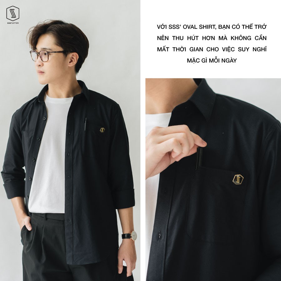 Áo sơ mi nam dài tay thiết kế cổ đức 2 túi ngực SSSTUTTER vải Cotton cao cấp thấm hút mồ hôi 5 màu Oval Shirt | BigBuy360 - bigbuy360.vn