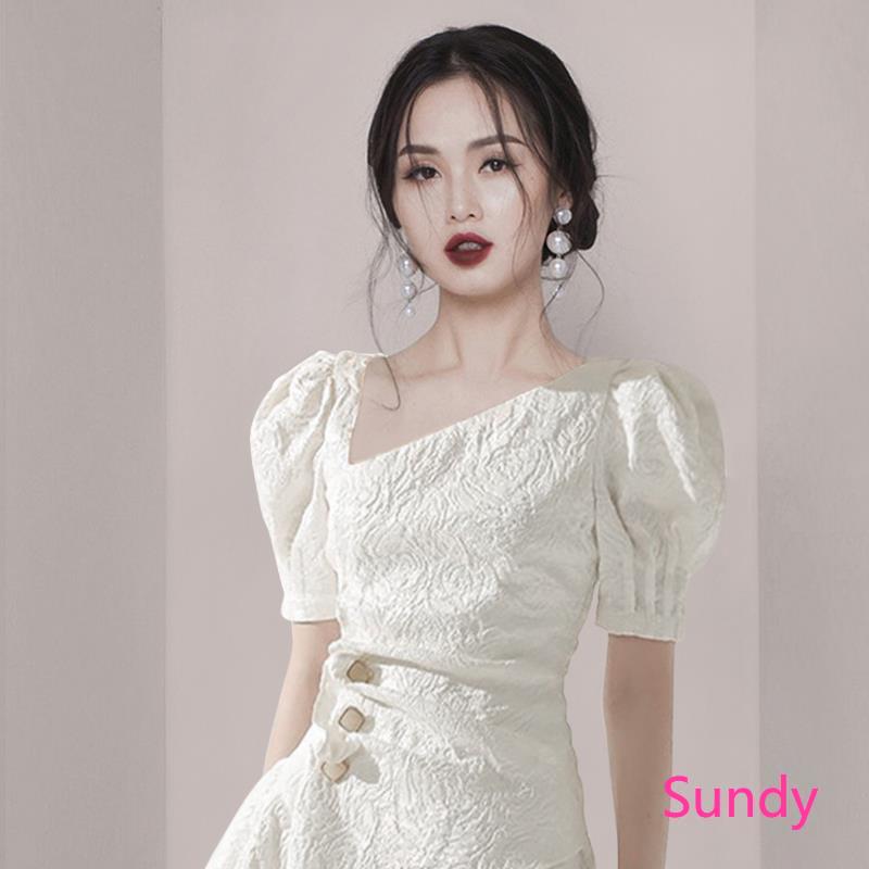 Women's Summer Fashion Korean Style Short Sleeve Evening Wedding Dress