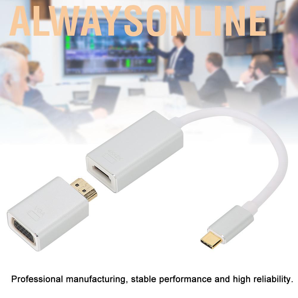 Alwaysonline Type-C USB-C to DP Mini DisplayPort VGA Adapter Cable Converter Monitor Laptop